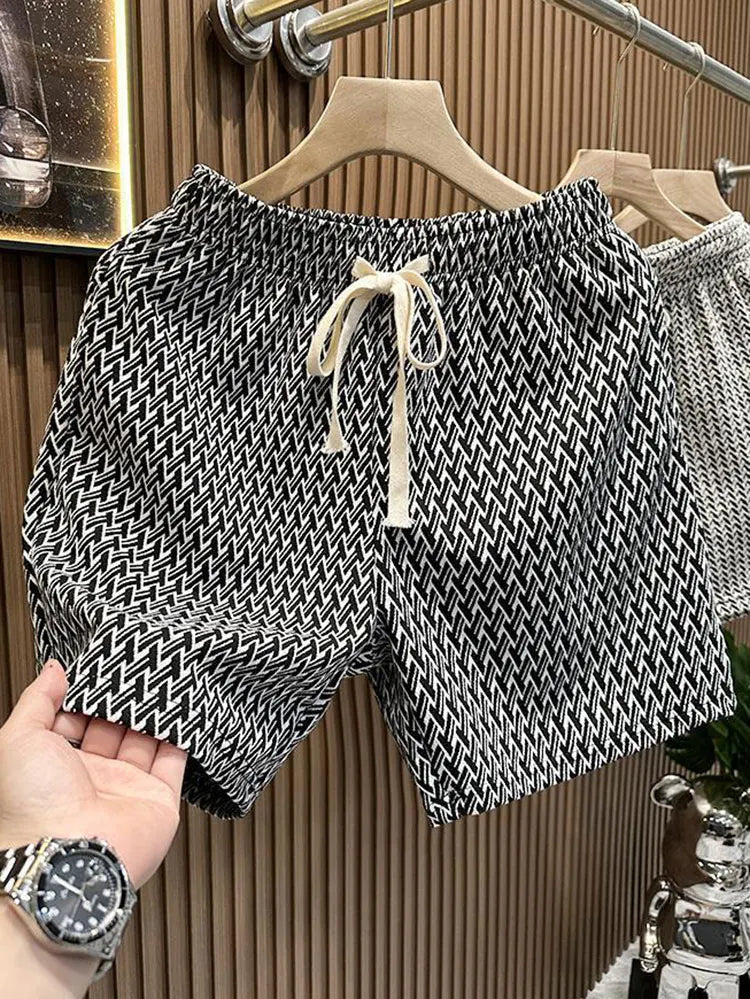 Houndstooth Casual Plaid Shorts Men Sport Loose Wide leg Gym Running Shorts  Beach Baggy Board Cargo Shorts Male