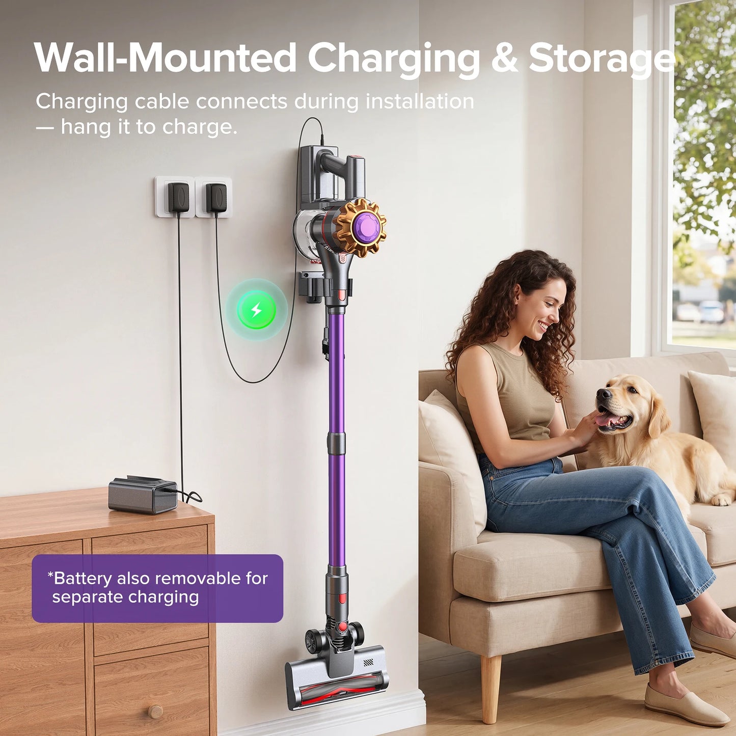 Lubluelu P7 300W/35KPA Cordless Vacuum Cleaner, 30Mins Self-Standing Vacuum Cleaners for Home, Anti-Tangle Stick Vacuum