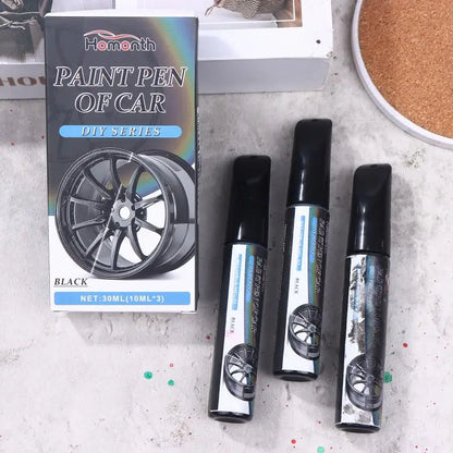 3Pcs/Black Wheel Scratch Repair Paint Marker Touch Up Pen for Car Alloy Rims Metal Surface Chip Mark Cleaner Tool