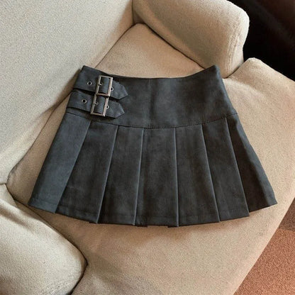 S-3XL Y2K Pu Leather Mini Skirts Women Streetwear High Waist Pleated Skirt Vintage Korean Black Slim Casual A Line Skirts