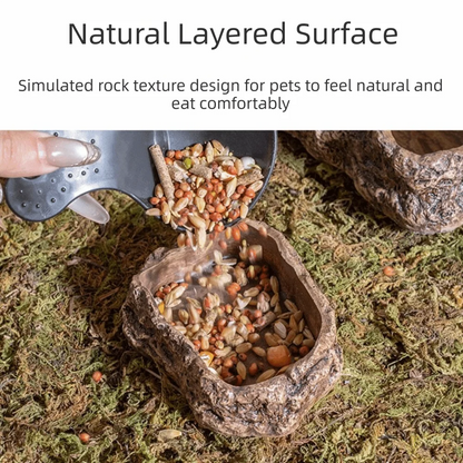 Anti-slip Climbing Pet Food Bowl Easy Clean Realistic Stone Reptile Drinking Water Feeding Tray Safe Durable Reptile Food Bowl