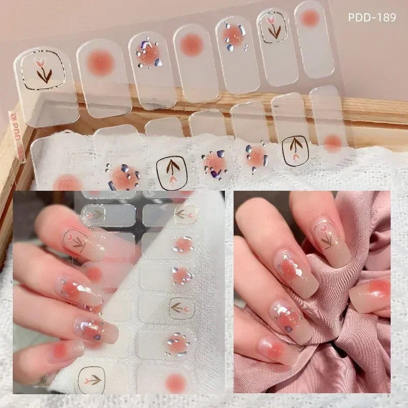 1PC Gel Nail Sticker Patch Slider Flower Gradient Color Back Glue Full Cover Waterproof Gel Nail Sticker UV Lamp Curing Manicur