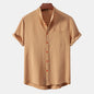 2026New men's short sleeved solid color standing collar cardigan casual shirt for foreign trade