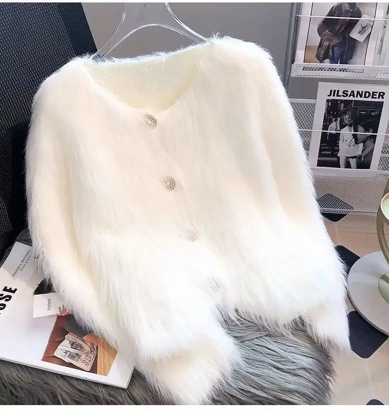 Imitation Mink Cashmere Knitted Cardigan Sweater Coat Women Autumn And Winter 2023 Popular European Soft Cardigan Sweater Female