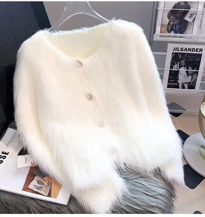 Imitation Mink Cashmere Knitted Cardigan Sweater Coat Women Autumn And Winter 2023 Popular European Soft Cardigan Sweater Female