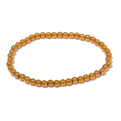 Yhpup 3/4/5/6 MM Stainless Steel Beads Daily Handmade Elastic Bracelet Bangle Waterproof Wrist Wholesale Gold Color Jewelry Men