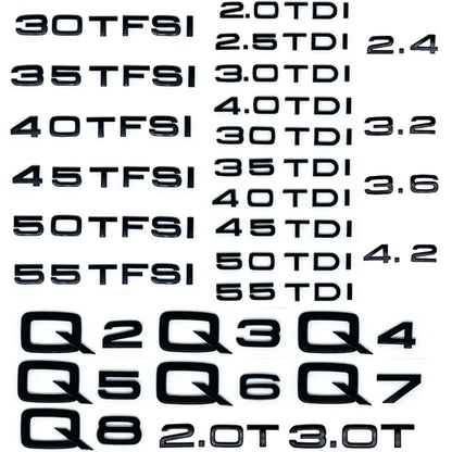 ABS Numbers Letters Q2 Q3 Q4 Q5 Q6 Q7 Q8 30 35 40 45 50 55 TDI TFSI 2.0T Emblem For Car Fender Trunk Rear Logo Sticker