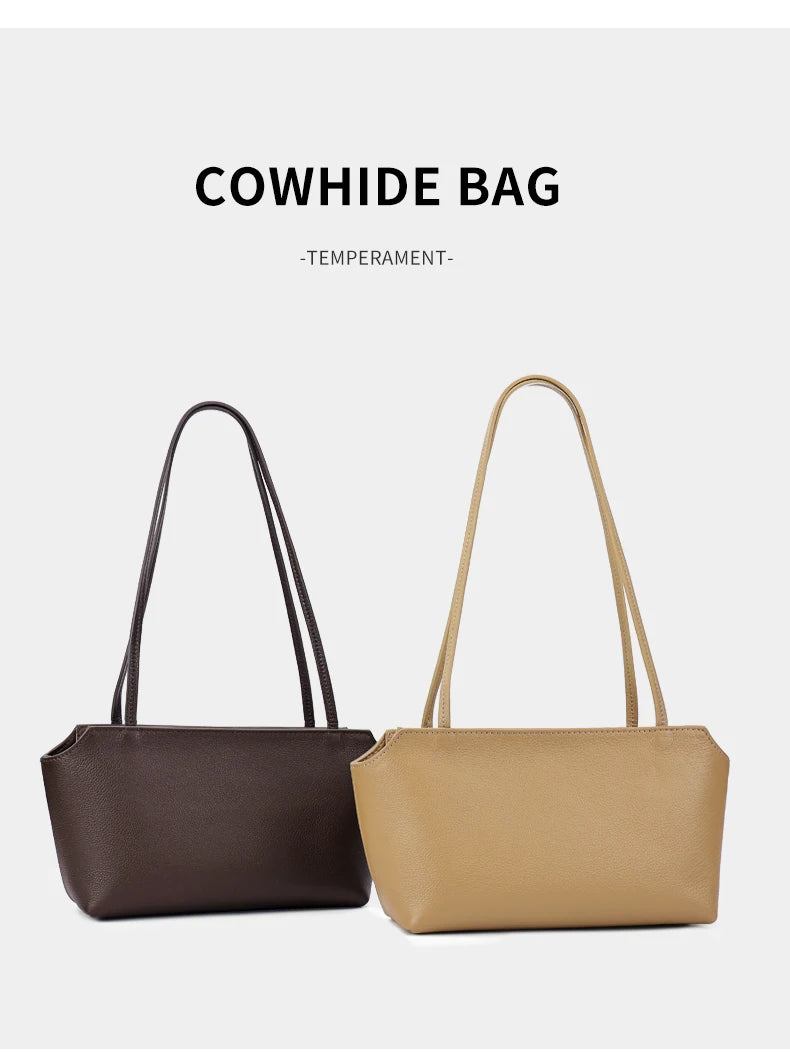 Luxury Women's Genuine Cowhide Leather Mini Shoulder Tote Bag Pebbled Leather Long Strap Underarm Handbag Minimalist Daily Purse