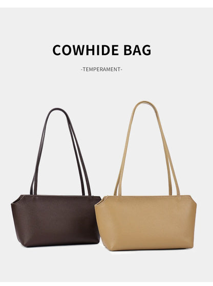 Luxury Women's Genuine Cowhide Leather Mini Shoulder Tote Bag Pebbled Leather Long Strap Underarm Handbag Minimalist Daily Purse