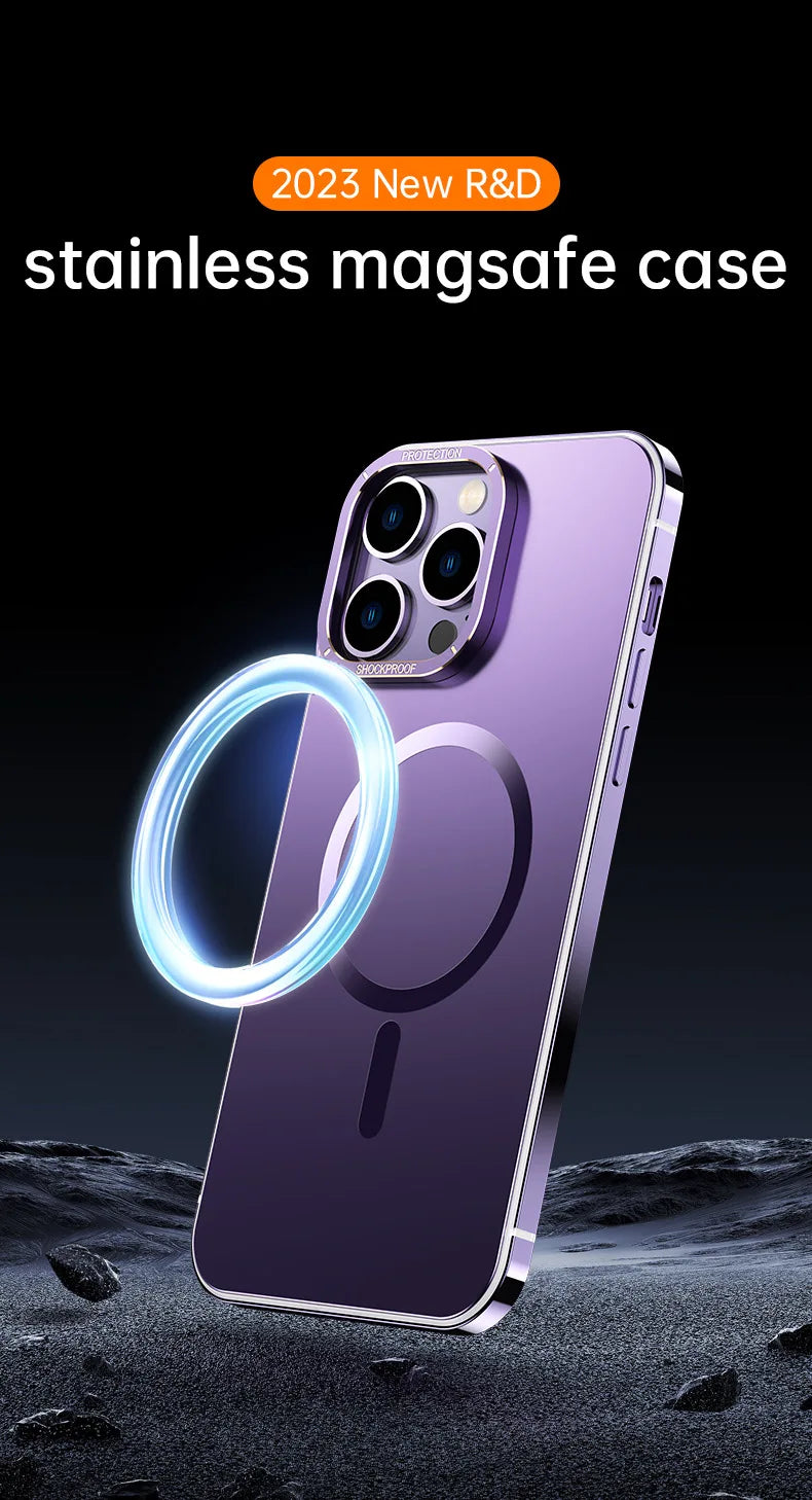For iphone 16 15 Pro Max Case Raw Titanium Magnetic MagSafe wireless charge Metal frosting Original color protective back cover