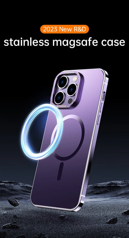 For iphone 16 15 Pro Max Case Raw Titanium Magnetic MagSafe wireless charge Metal frosting Original color protective back cover