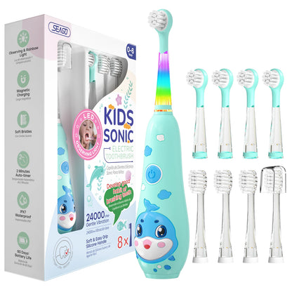 Seago Kids Electric Toothbrush Child Dolphin Colorful Observing LED 2 Mins Smart Timer IPX7 Waterproof Teeth Cleaning