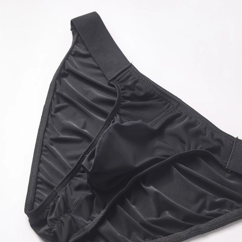 Ice Silk Briefs Men Underwear Male Wide Belt Panties Sexy U Pouch Wrinkle Back Bikini Slips Hombre Breathable Exotic Lingerie