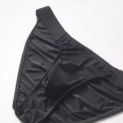 Ice Silk Briefs Men Underwear Male Wide Belt Panties Sexy U Pouch Wrinkle Back Bikini Slips Hombre Breathable Exotic Lingerie
