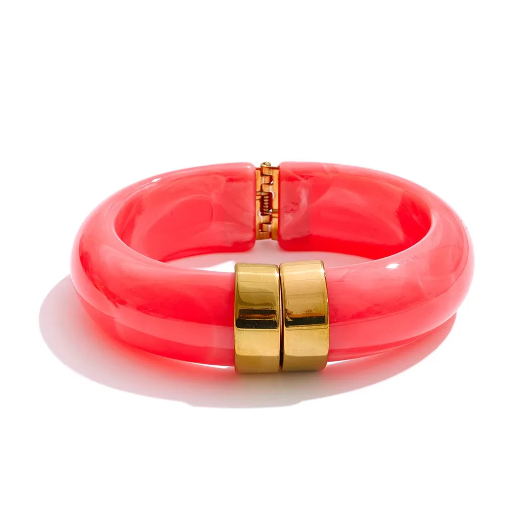 Yhpup 66mm Green Pink Brown Purple Acrylic Thick Bracelet Bangle for Women Stainless Steel Arrivals 2025 Wrist Jewelry Gift