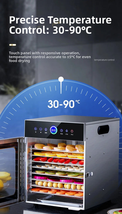 8-Tier Stainless Steel Food Dehydrator,Commercial Power, Digital Thermostat(30°C-90°C), for Jerky/Fruits/Herbs, BPA-Free