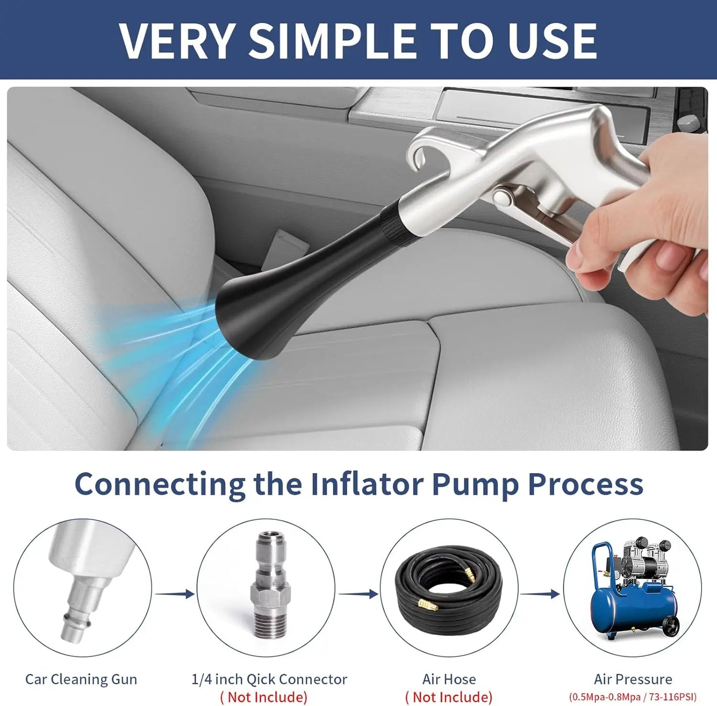 High Pressure Dust Blowing Gun Air Blow Car Wash Gun Efficient Dry Cleaning Gun Professional Car Interior Cleaning Tools