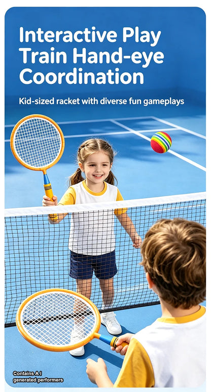 Badminton and Tennis Racket Kid 4in1 Sports Toy Hand Eye Coordination Gifts for Reflex Training Beginners Outdoors Beach