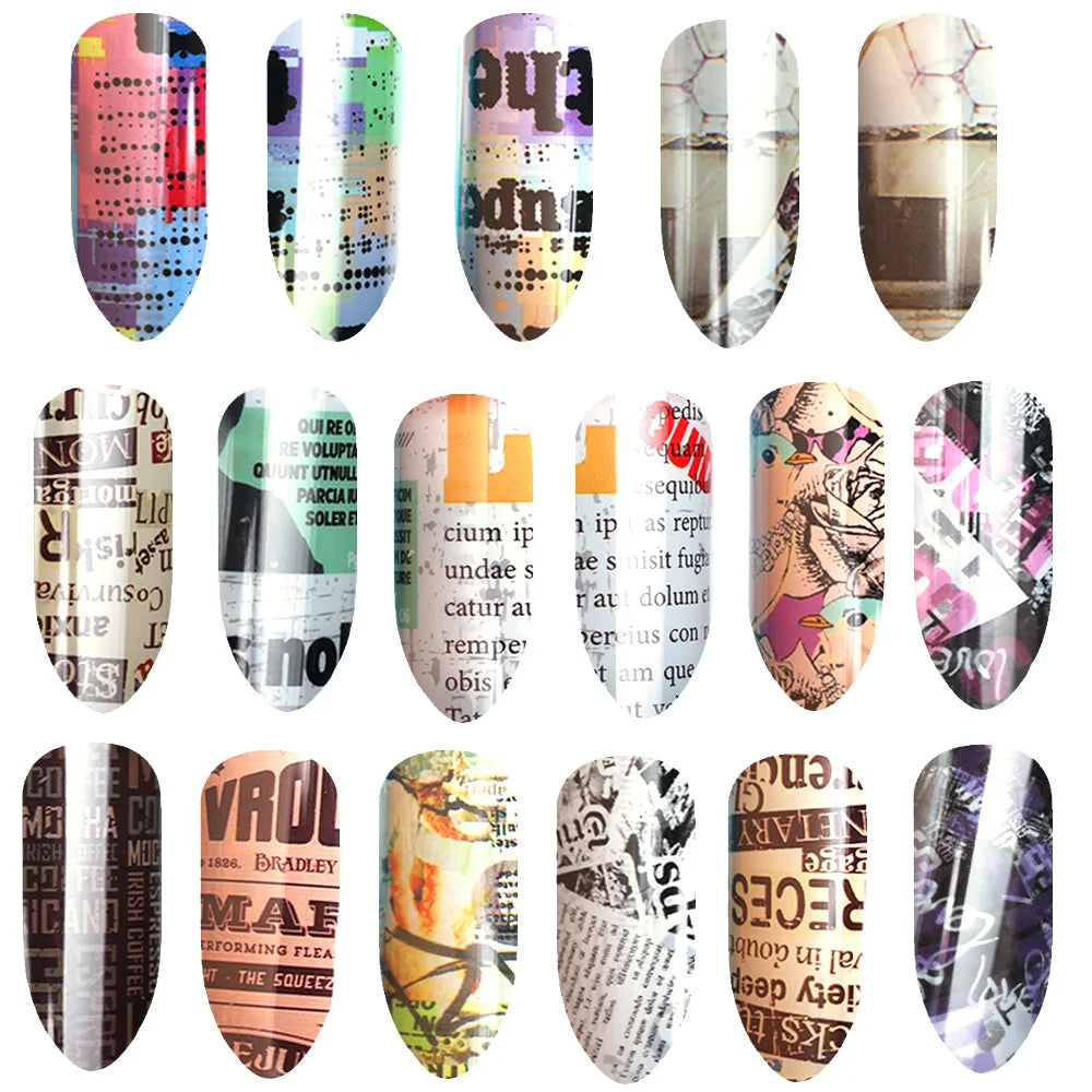 16Pc Holographic Nail Foil Set Starry Transfer 20*4cm Sticker Laser Flowers Leopard Mix Design Decal DIY Nail Art Decoration