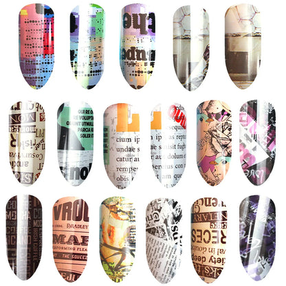 16Pc Holographic Nail Foil Set Starry Transfer 20*4cm Sticker Laser Flowers Leopard Mix Design Decal DIY Nail Art Decoration