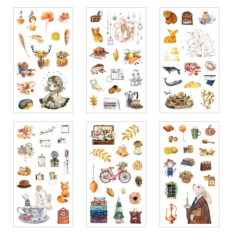6pcs Leaf Flower Stickers Japanese Accessories for Kids Dessert Diary Decorating Pretty Stationery Feather Decoration Supplies