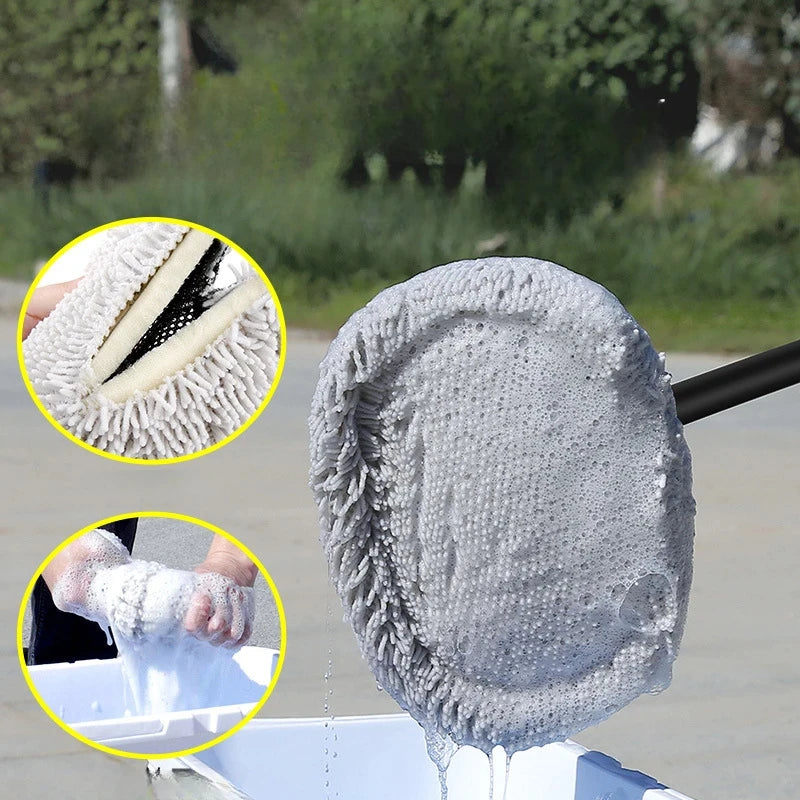 LEIBOO Car Wash Mop Cleaning Brush Telescoping Long Handle Cleaning Mop Retractable Bent Bar Car Wash Brush Auto Accessories Car Cleaning Tools