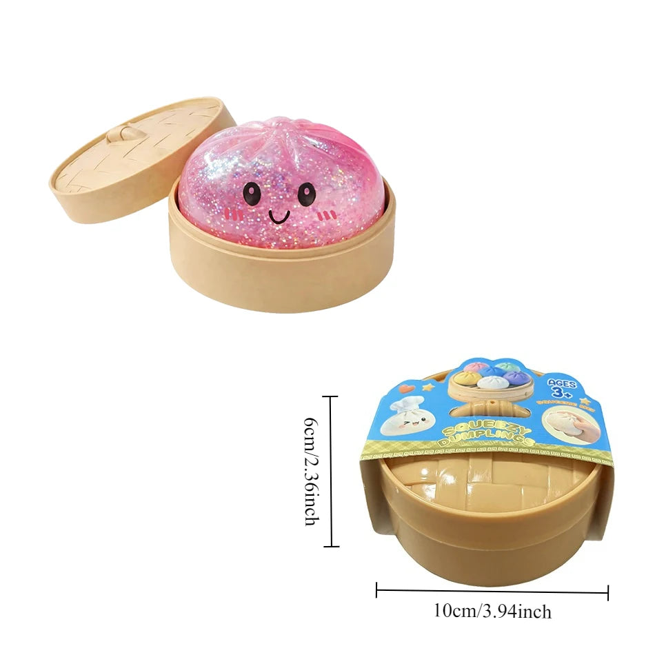 Realistic Giant Dumpling Squeeze Toy with Bamboo Steamer Soft TPR Dough Ball Decompression Fidget Toy Creative Funny Gift