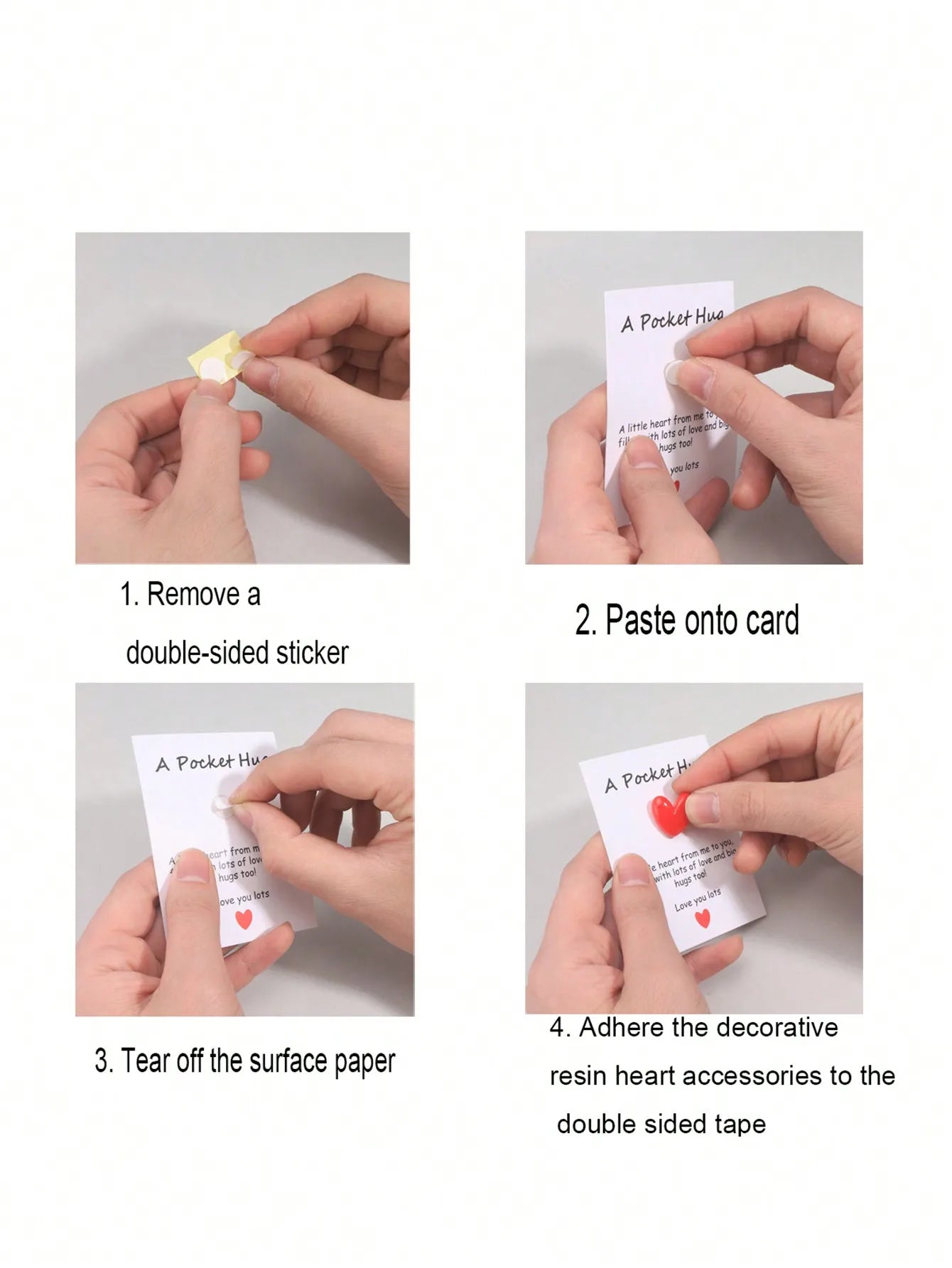 4 Pack Small Cute Pocket Hug Cards, Heart Shape Encouragement Greeting Cards, Mini Love Cards for Birthday Valentine