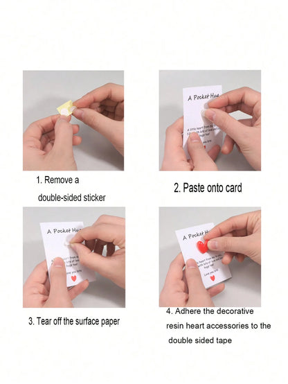 4 Pack Small Cute Pocket Hug Cards, Heart Shape Encouragement Greeting Cards, Mini Love Cards for Birthday Valentine