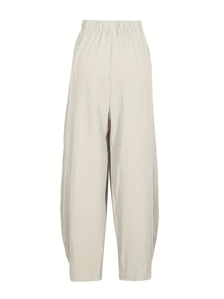 Plus Size Women's Cotton-Linen Harem Trousers Retro Loose-Fit Casual Trousers Elasticated Waistband Workwear Wide-Leg Trousers