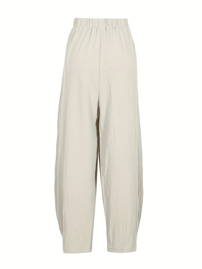 Plus Size Women's Cotton-Linen Harem Trousers Retro Loose-Fit Casual Trousers Elasticated Waistband Workwear Wide-Leg Trousers