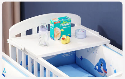 Wood Baby Crib With Mosquito Net And Diaper Table Convert To Kids Bed, Bedding Set, Baby Cot, Bed, Rocker Mattress