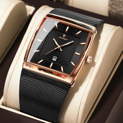 POEDAGAR Top Luxury Men Wristwatch Waterproof Luminous Stainless Steel Mesh Date Man Watch Fashion Business Quartz Men's Watches