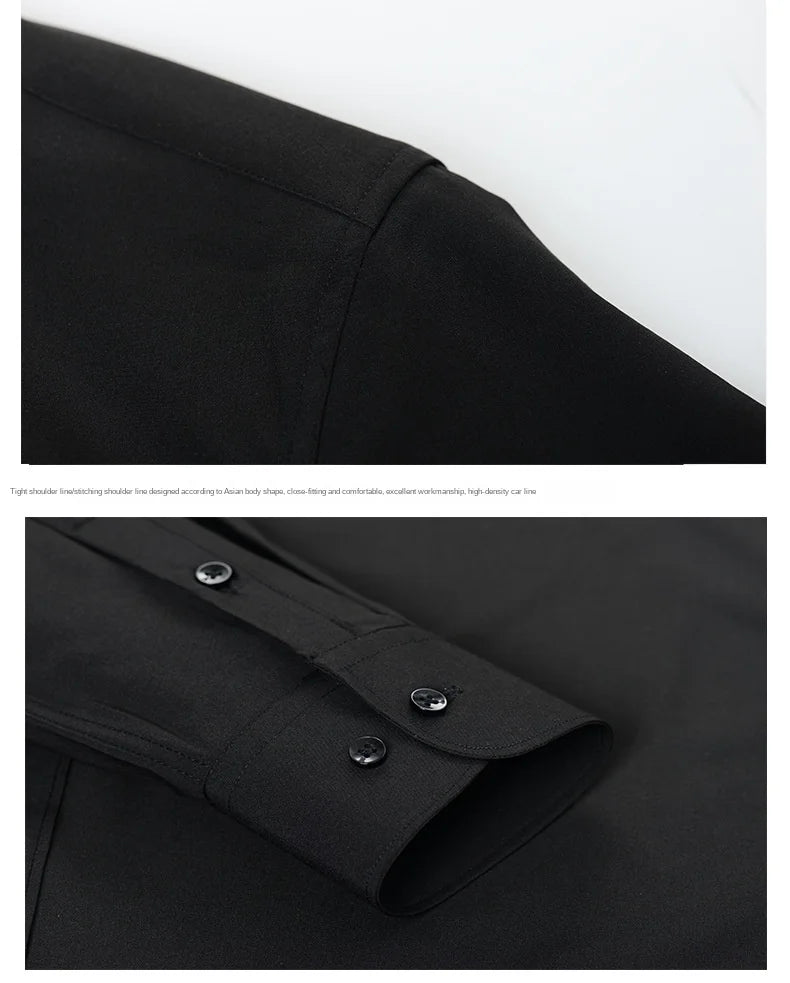 Men's long-sleeved shirt made of elastic fabric, wash-and-wear wrinkle-resistant business casual, silky smooth, pure color shirt