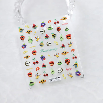 Fresh Sweet Fruits Strawberry Cherry Bowknot Love Heart Lemon 5D Nail Art Stickers Self Adhesive Decorations Nail Manicure Decal