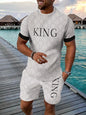 2025 Summer Men's Clothing Letter Print Short Sleeve Top Men's Elastic Waist Shorts 2-piece Set Plus Size T Shirts Shorts Set