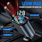 4-in-1 Car Charger with 2 Retractable Cable 120W Fast Charger Power Adapter Car Charger With Starlight For IOS Android Phones