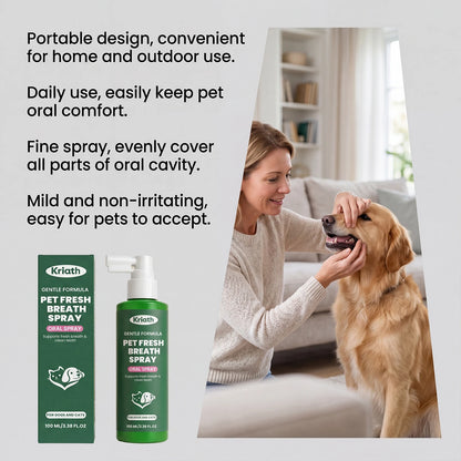 Kriath Pet Fresh Breath Oral Spray Removing Plaque Buildup Eliminate Bad Odor Relieve Oral Discomfort Pet Teeth & Gum Care Mist