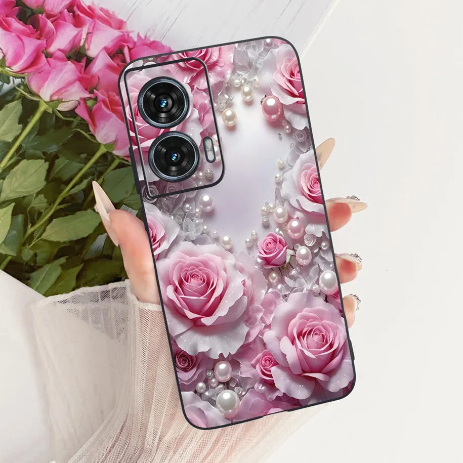 Case For Motorola Edge 50 Fusion Cover XT2429-1 Popular Flower Soft Black Silicone Phone Cases For Motorola G96 5G MotoG96 Funda