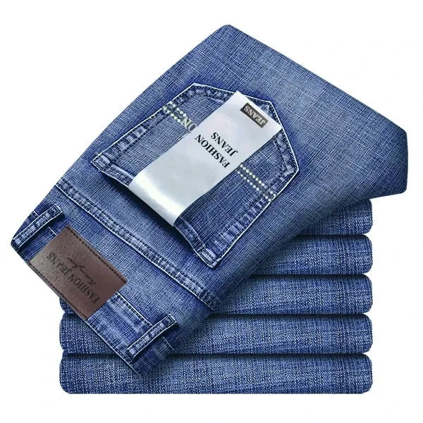 2026 Brand Slim Washed Jeans Casual Straight Stretch Fashion Classic Blue Black Work Denim Trousers Male Brand Clothing