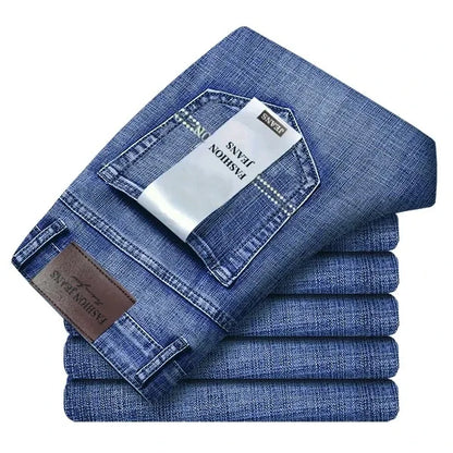 2026 Brand Slim Washed Jeans Casual Straight Stretch Fashion Classic Blue Black Work Denim Trousers Male Brand Clothing