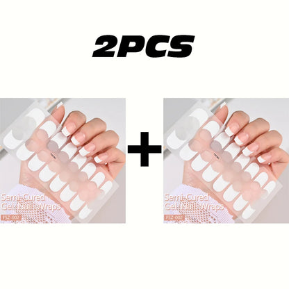 16Tips White French Semi-Cured Gel Nail Patch Sliders Full Cover Gel Nail Stickers For UV Lamp Adhesive Decals Manicure Patch #7