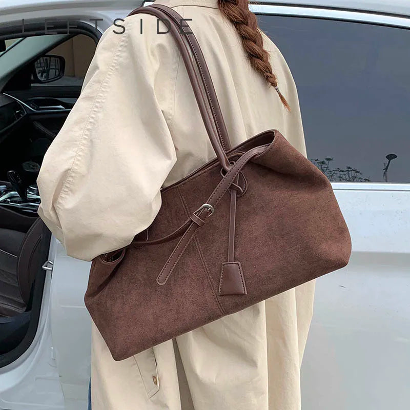 LEFTSIDE Women's PU Leather Shoulder Bag 2025 Winter New Fashion Retro Underarm Bag Luxury Brand Designer Handbags Tote Bags
