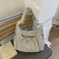 Korean Nylon Shoulder Bag Fashion Simple Plaid Zipper Tote Bag Drawstring Pleated Cloud Bag New Commuter Crossbody Shoulder Bag