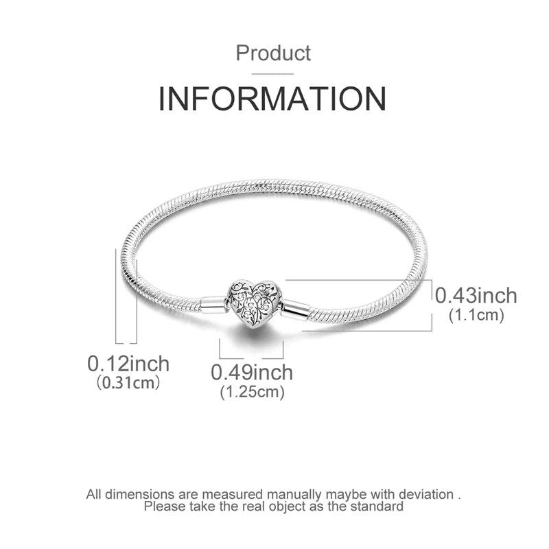 Original 925 Sterling Silver Bracelets 17-20CM Love Heart Flowers Butterfly Charms Beads Bracelet For Women Fashion Jewelry Gift