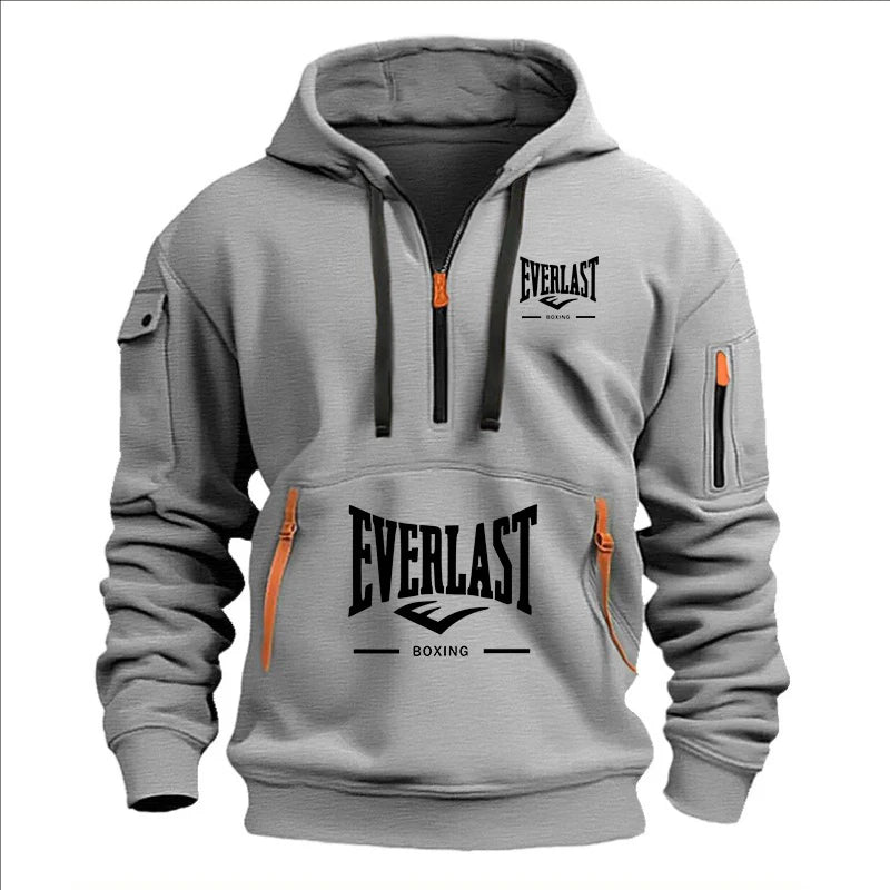 Fashion autumn and winter men's brand clothing multi-zipper design printed hoodie casual sweatshirt loose hooded jumper