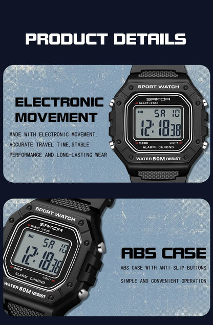 SANDA 2156 Fashion Men's Watches Waterproof Sports Watch For Man Military S-style Shock Stopwatch Shockproof Digital Wristwatch