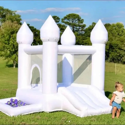9x9x7ft Toddlers Party Inflatable White Bounce House With Slide And Ball Pit Customization Oxford Bouncy Castle Include Blower