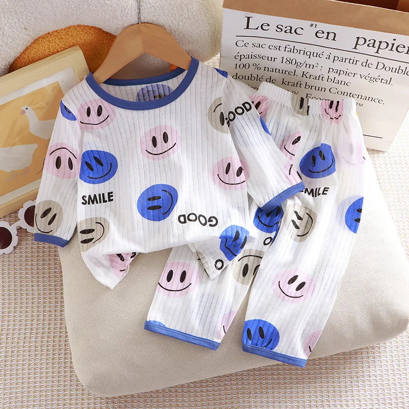 1Set Summer Pour Cotton Boy Girl Outfit Baby Infant T-shirt+Pant Set Kid Cartoon Clothe Set Children Solid Air Conditioning Suit