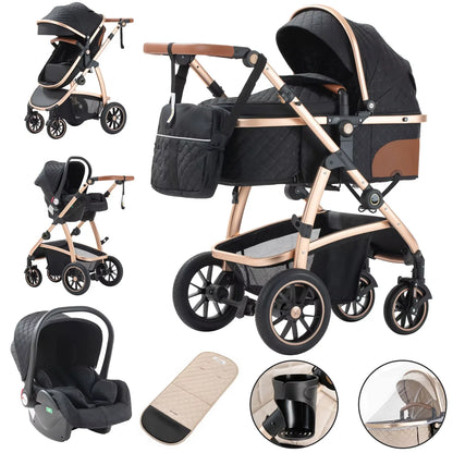 Baby Stroller 3 in 1 Easy Folding Multifunctional Stroller Travel Portable Baby Carriage Safety Seat EU Standard Aluminum Frame
